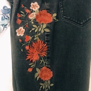 black embroidered jeans